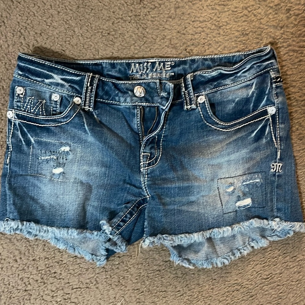Miss Me Blue Distressed Frayed Denim Shorts